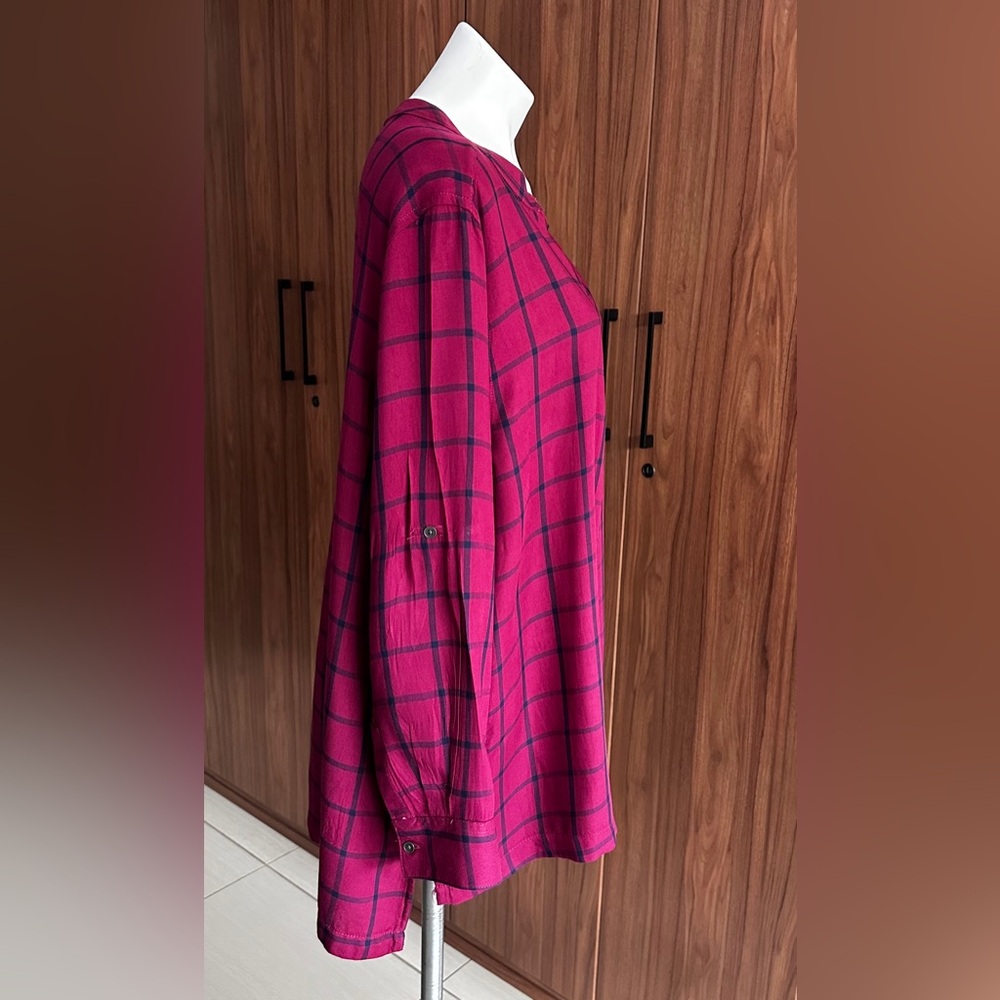 Basic Editions Pink Boxy Mandarin Collar Blouse S… - image 4